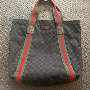 GUCCI canvas shoulder bag, 14x14, black! Authentic. Excellent condition!